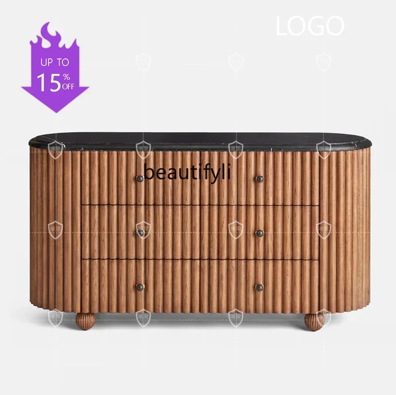 Q181  Mid-Ancient Solid Wood Sideboard Chest of Drawers Retro Style Nordic Storage Cabinet Art Designer Danish Style Sideboar