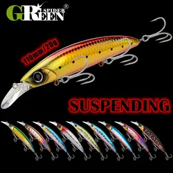 GREENSPIDER 110mm 20g Suspending Minnow Fishing Lure Hard Plastic fishing lures Origin Treble Hooks Artificial Bait Good Quality