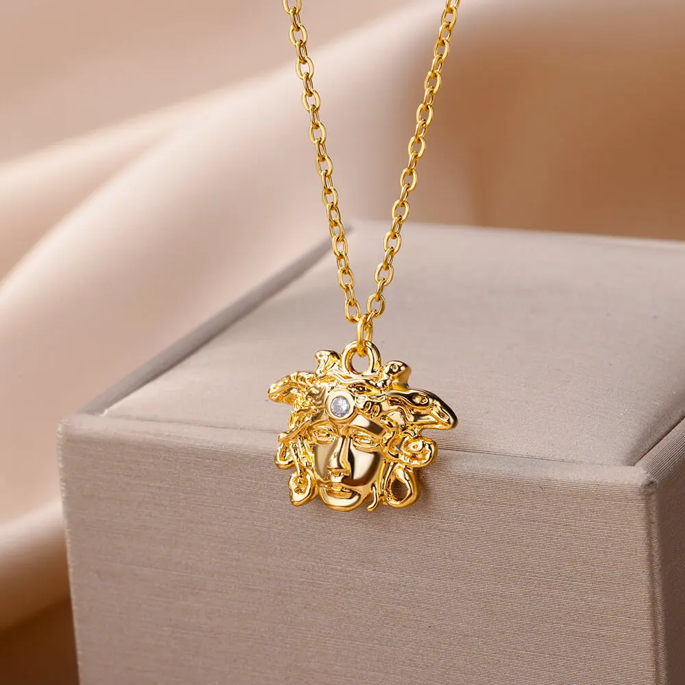 Medusa Necklace Stainless Steel Necklace For Women New Trend Stainless Steel Jewelry Gold color luxury fashion Neck Jewelry