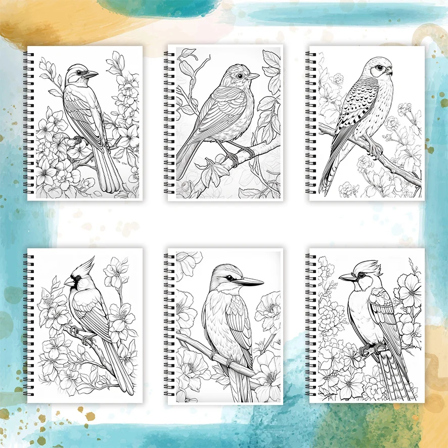 Libro para colorear de pájaros coloridos - 8,3 x 11,2 pulgadas 32 páginas - Ayuda a aliviar el estrés y hace un gran regalo para familiares y amigos
