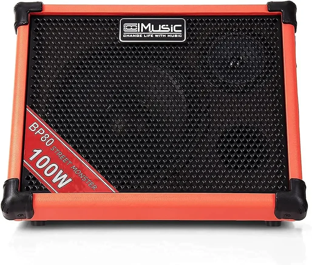 home.BP80 Battery Powered Acoustic Guitar Amplifier- Portable Bluetooth Speaker 100W, 6 Inputs,3 Band EQ,Orange