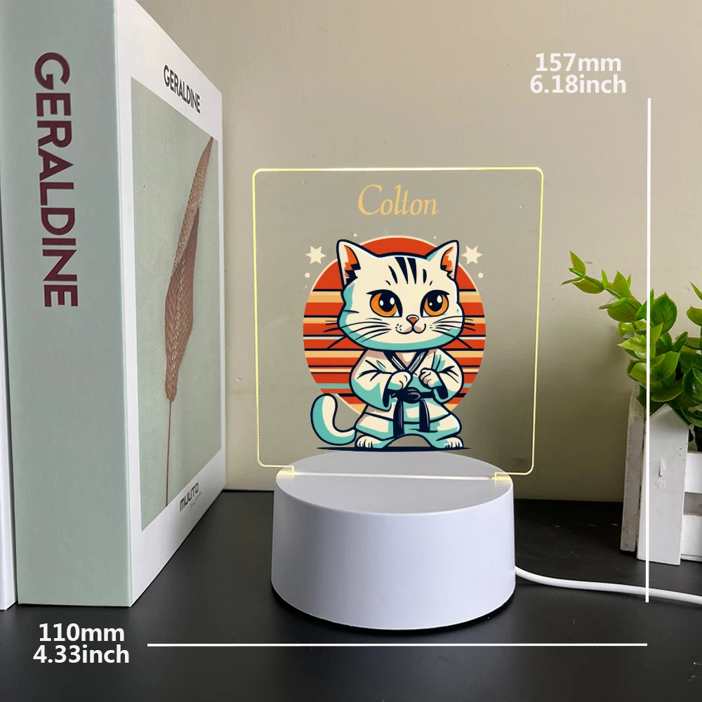 

1 pc cute Fawn and Kung Fu Kitten UV Print Personalized Name Acrylic Night Lights Color Changing Lamp For Living Room Kids Room