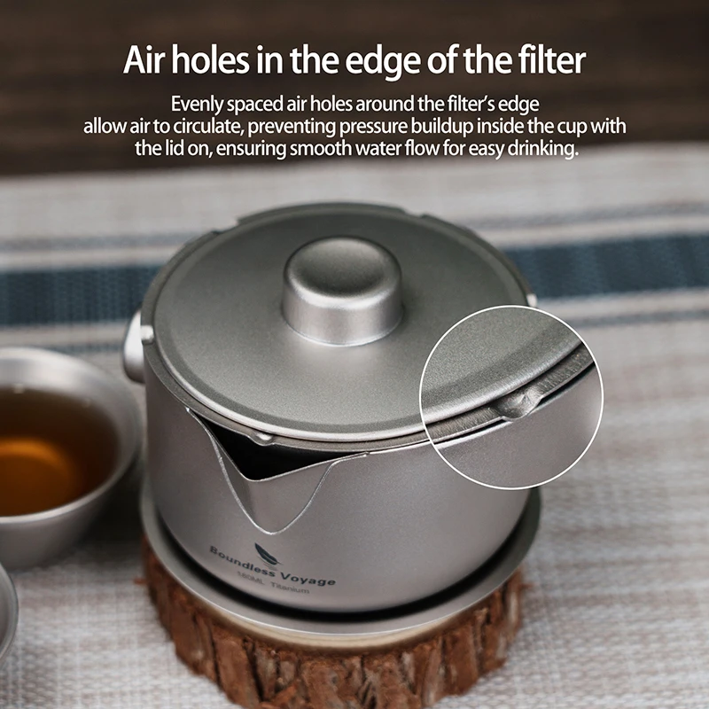 Grenzenlose Reise Titan Gaiwan Teekanne Tassen Doppels chicht Tee maschine mit Deckel & Filter ultraleichte Kung Fu Tee Set stapelbare Tassen – Detail 4