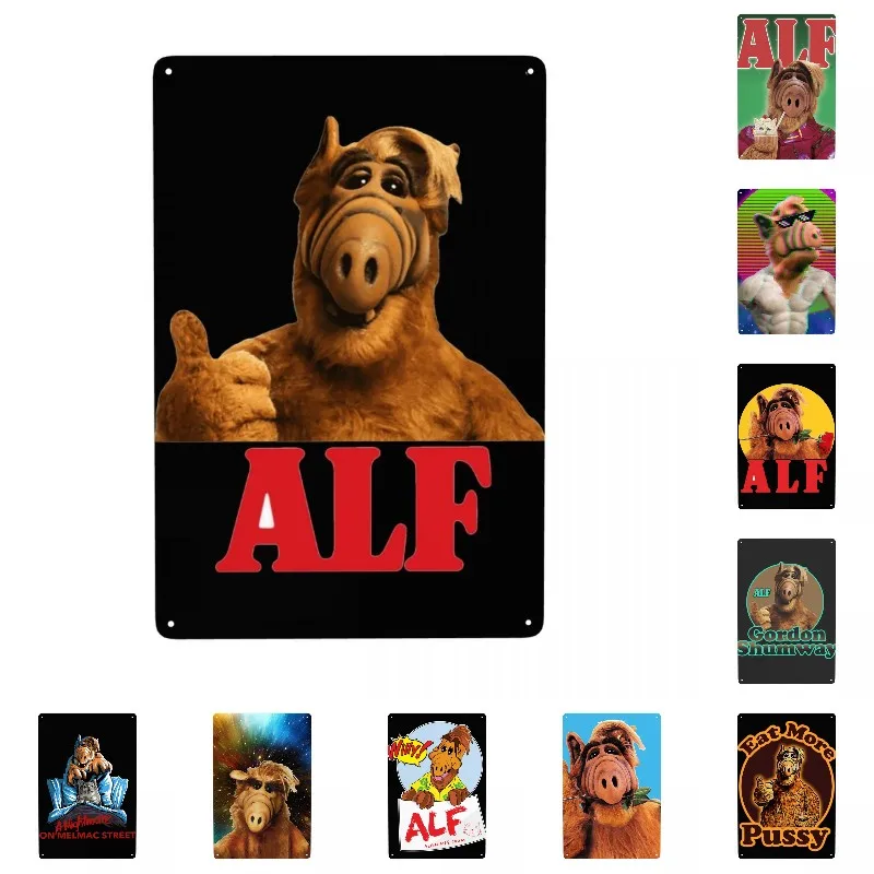 Alien Life Form ALF Meme Metal Sign Retro Sci Fi TV Tin Decorative Signs Plaques Pub Cafe Yard Man Cave Bar Wall Art Decor