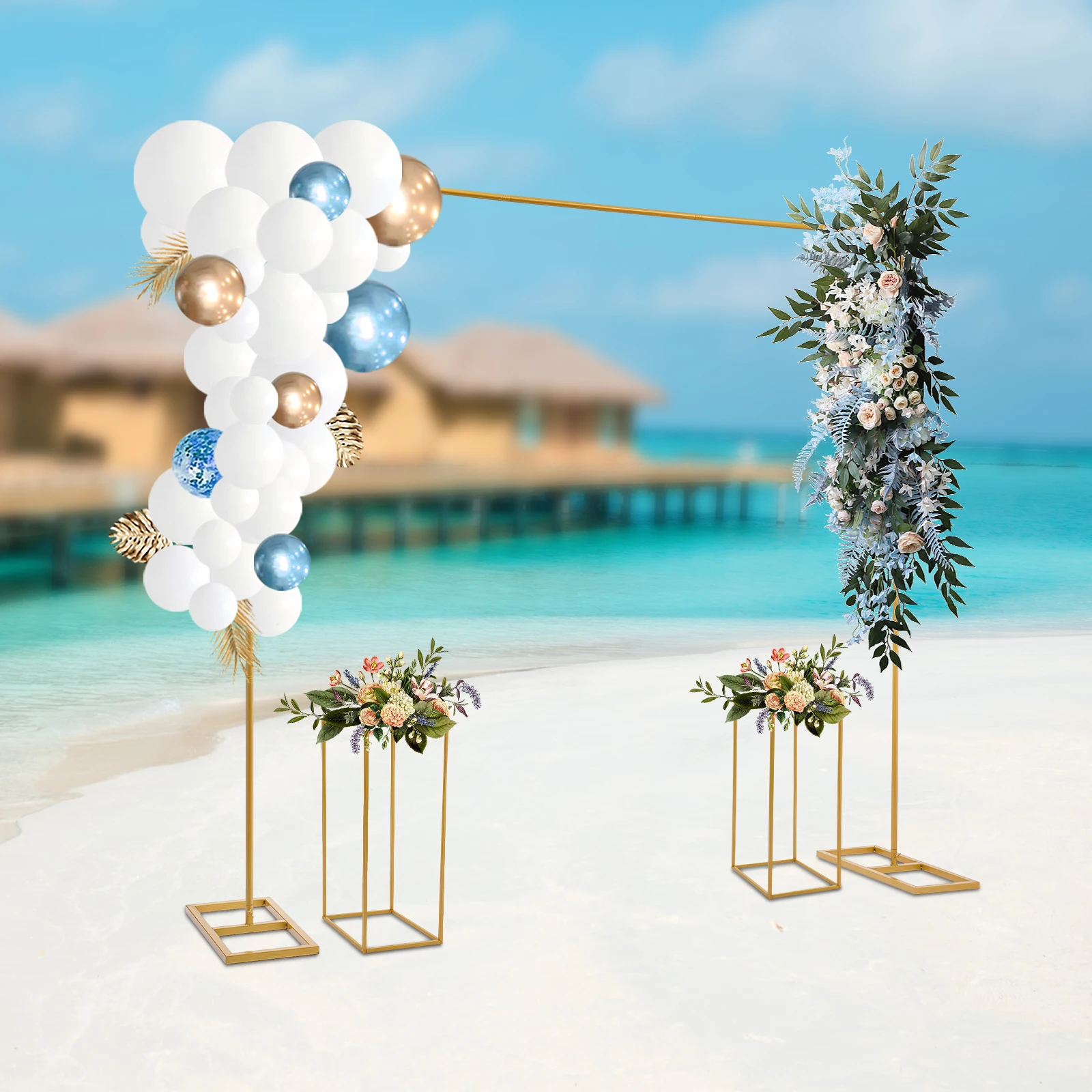 

White/Gold Balloon Stand with Flower Stands Metal Wedding Stand Wedding Backdrop Stand