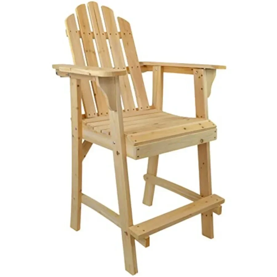 Outdoor balcony tall Adirondack chair with footrest, unfinished natural wood, beige-brown, ready-to-finish for custom staining