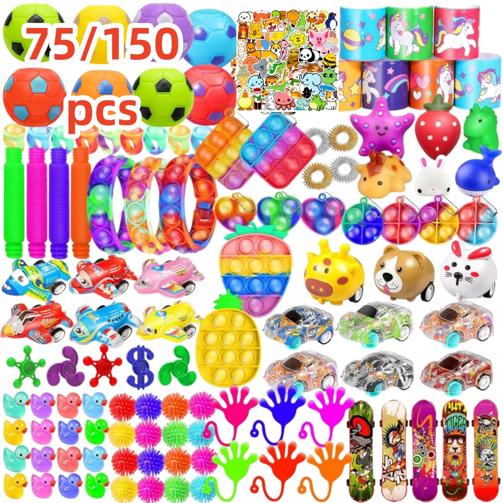 Paquet de 75/150 jouets Fidget en vrac, cadeaux de fête pour enfants, jouets de boîte au trésor pour salle de classe, sac de cadeaux pour garçons et filles