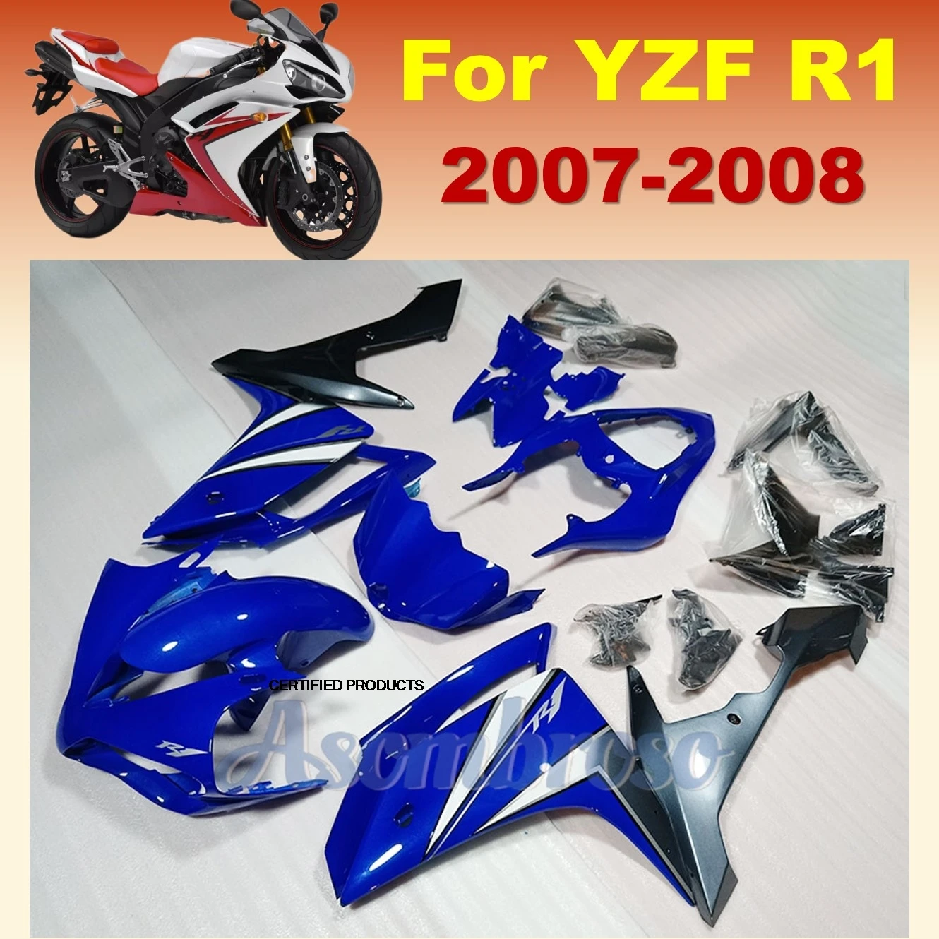 

New Bright Blue Full Fairing Kit fit For YAMAHA YZFR1 2007 2008 yzf r1 07 08 Motorcycle Fairings Bodywork