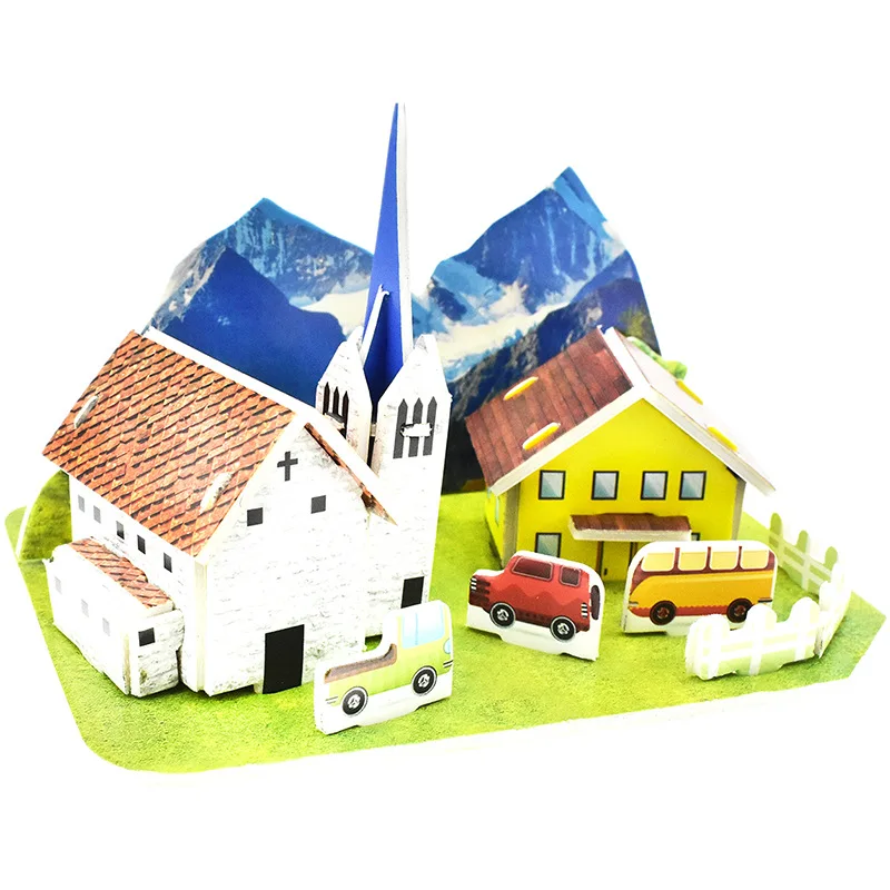 

3D Puzzle Assembling Model Cartoon House Paper Toy Kid Early Learning Construction Pattern Gift Children DIY House Puzzle