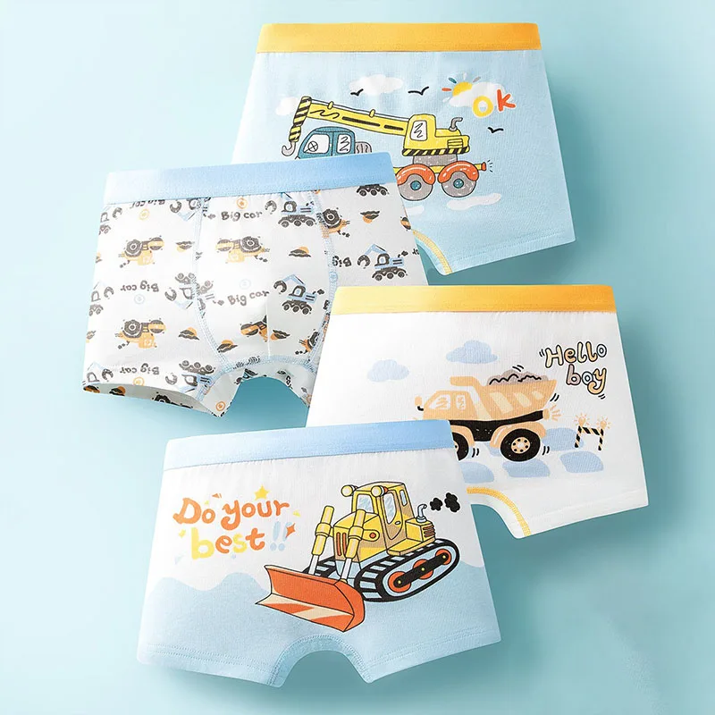 4/8 Pieces Random Patterns Boys Boxers Cotton Children's Underwear Figure Hero Dinosaur Excavator Print Boys Boxer Shorts Bottom image 2