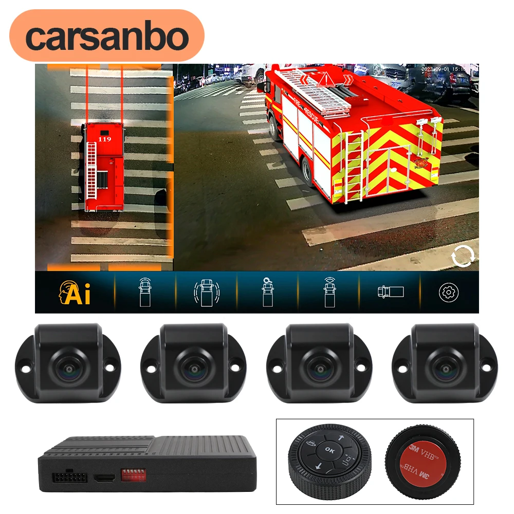 

Carsanbo 1080P All Around View Camera 360° 3D Bird Car Surround Panoramic System for Bus RV Van DVR Recorder Parking Monitoring