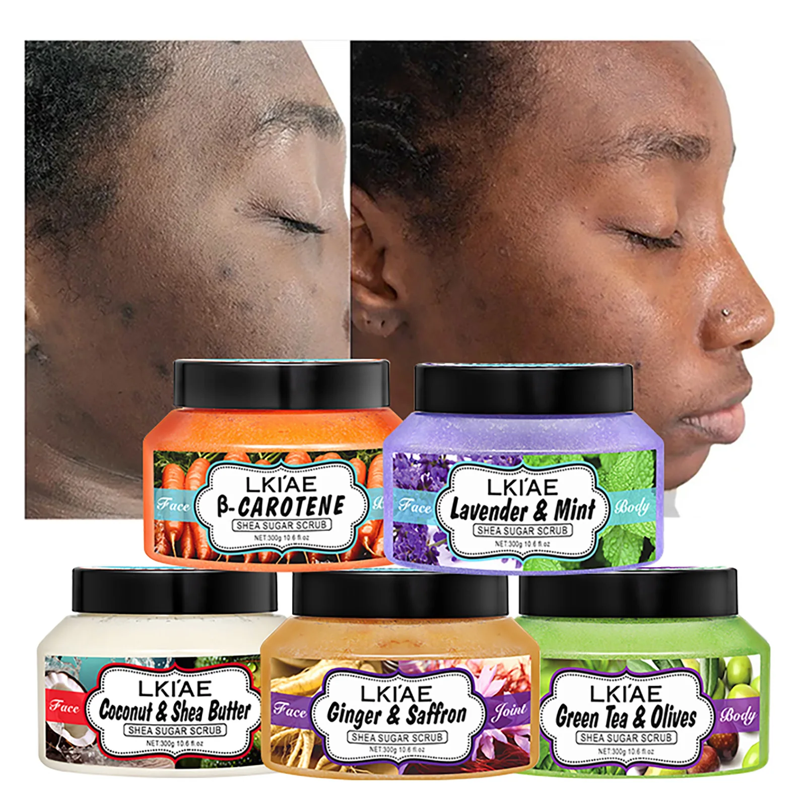 

LKIAE Отшелушивающий, осветляющий и антивозрастной очищающий скраб, пенящийся и осветляющий, для всех типов кожи, для лица и тела