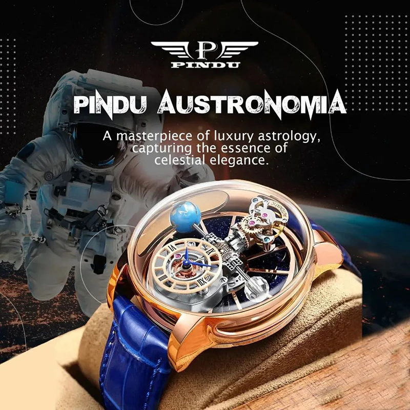 PINDU New Jacob Co  Astronomia Celestial SeriesTourbillon Watch Men The Transparent Design Looks Like Dragon Roaming Man Watches