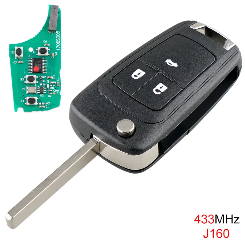 

433 MHz 3 Buttons Foldable Remote Car Key Fob Replacements with ID46 Chip Fit for Opel Vauxhall Insignia Astra 2009-2014