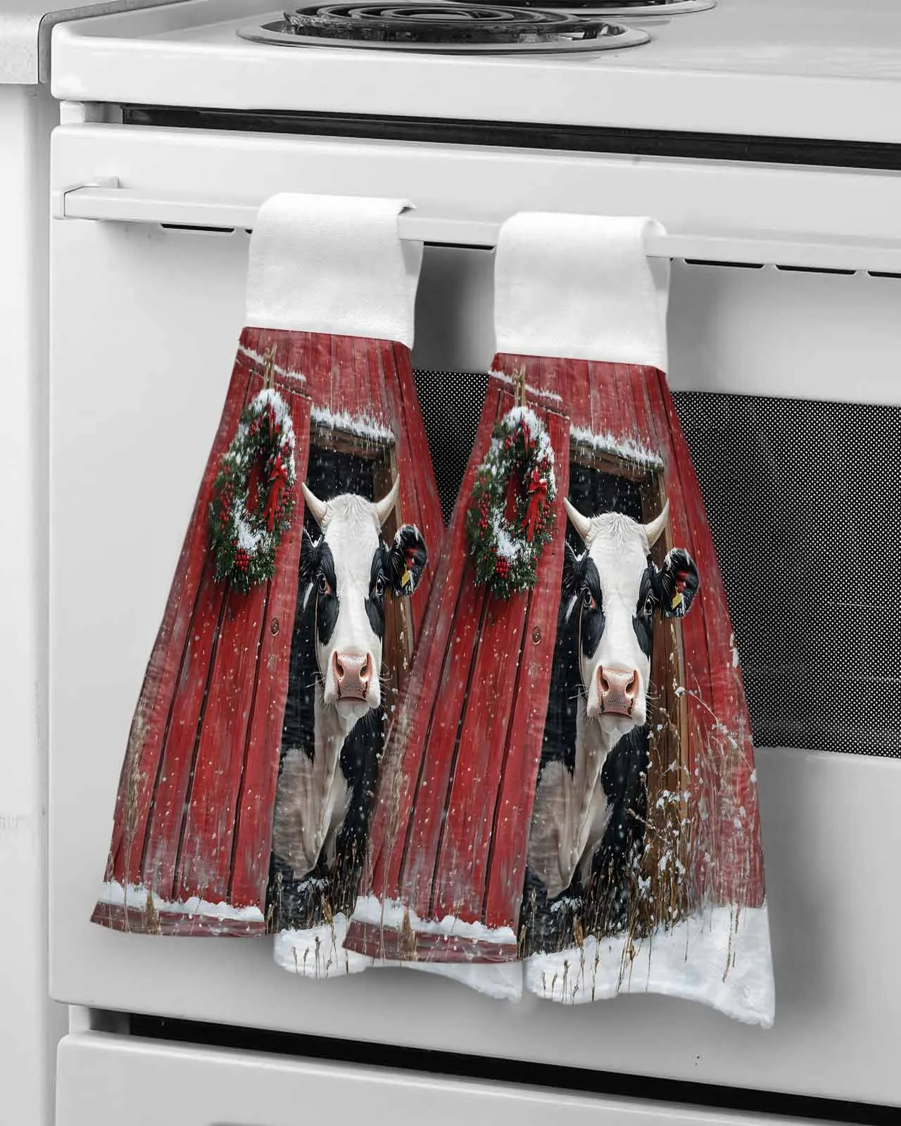 Natal Farmhouse Vacas Wreath Toalhas De Mão, Pano De Pendurado De Banho De Microfibra, Pano De Limpeza Rápida A Seco, Toalha De Cozinha Xmas