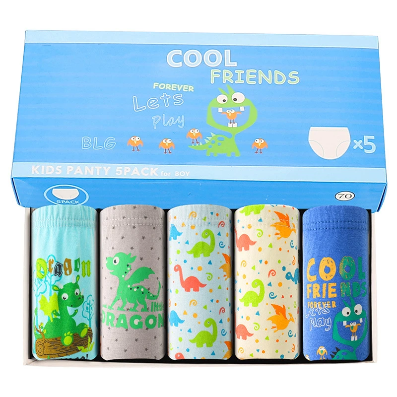 5pcs/box Boys Briefs Underwear Cotton Spandex Cartoon Dinosaur Stretchy Panties Kids Clothes 1 2 3 4 5 6 7 8 Year Old OBU203117 image 6