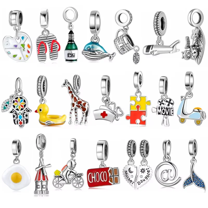 Ice Cream Yellow Duck Colored Hand 925 Sterling Silver Charms for Jewelry Making Pendants Fit Original Charm European Bracelets