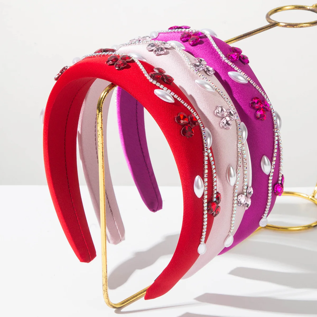 

Korean Style Fashion Solid Color Rhinestone Pearl Sponge Wide Headband for Women High-end Elegant Versatile Hair Accessory