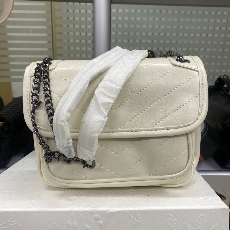 

Luxury designer women's bags high quality PU leather handbags and wallets trends metal chain multi-pocket white crossbody bag