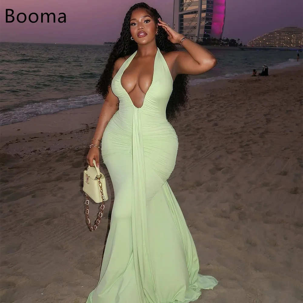 Booma فساتين طويلة مثيرة بحورية البحر ورقبة على شكل حرف V فساتين حفلات رسمية للنساء بدون أكمام مطوي فستان حفلات بسيط مخصص #1