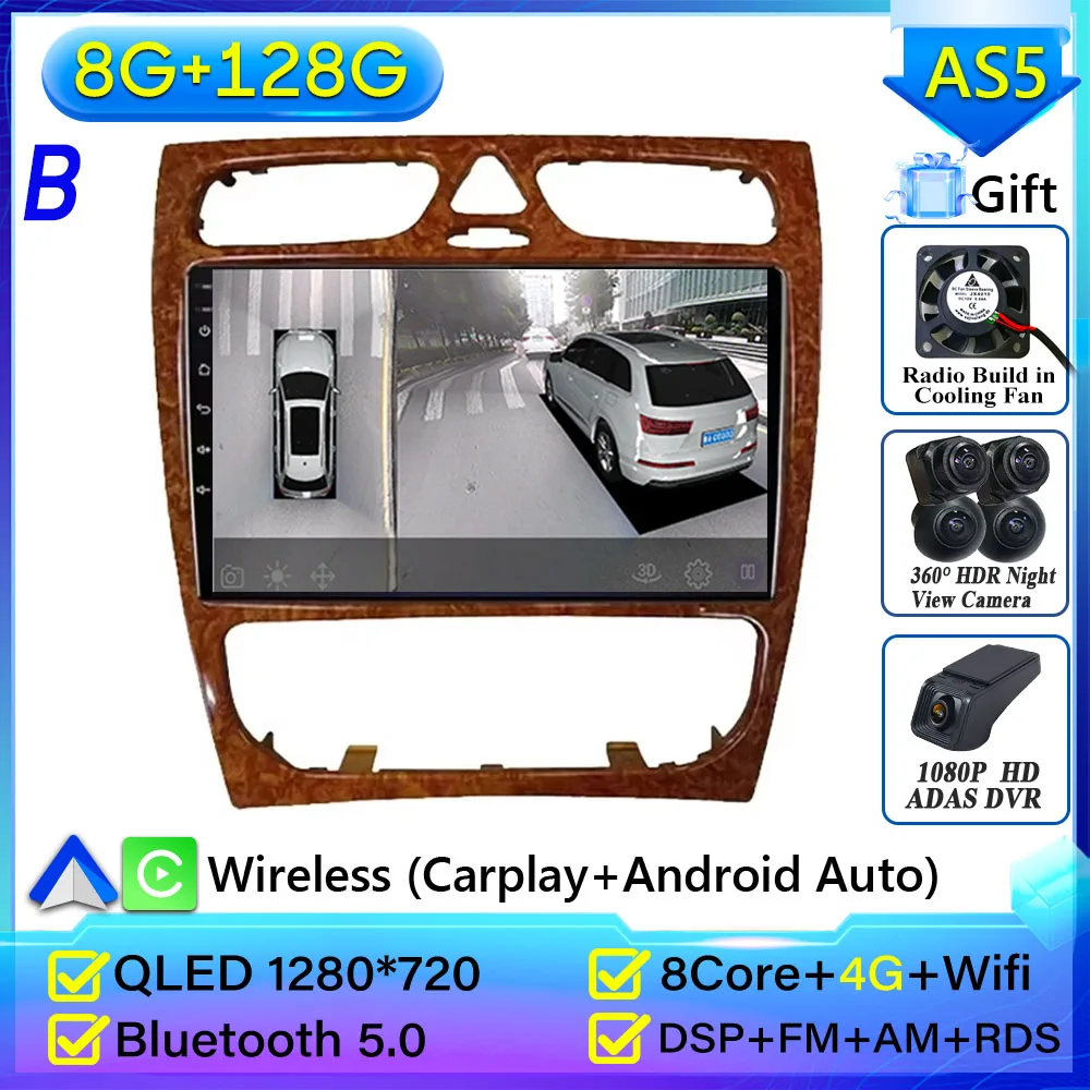 Autoradio Carplay Voor Mercedes Benz C-Klasse W203 C200 C320 C350 CLK W209 2002-2005 navigatie GPS Android Auto 5G Wifi Geen 2din