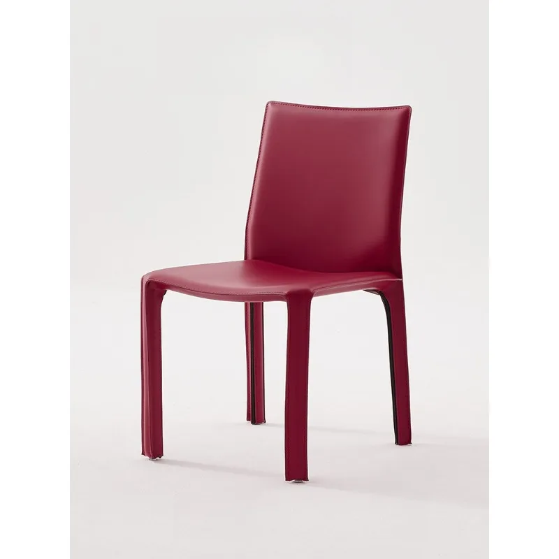 

Italian Saddle Leather Dining Chair Art Simple Household Backrest Chair