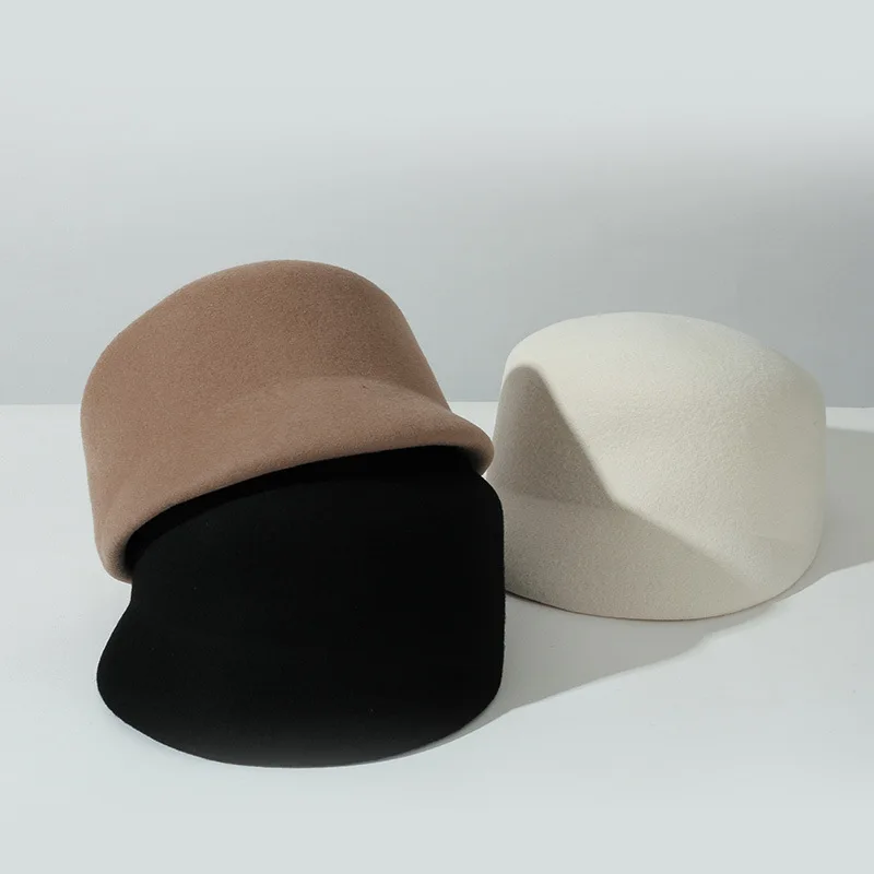 Ivory Khaki Black Pure Wool Felt Berets for Women Short Brim Warm Winter Outdoor Party Fedoras Gorra Kawaii Military Beret Cap