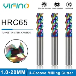 YIFINO HRC65 3-Flute Tungsten Steel Carbide DLC Coating U-Groove Milling Cutter For Aluminum CNC Machining Center End Mill Tools