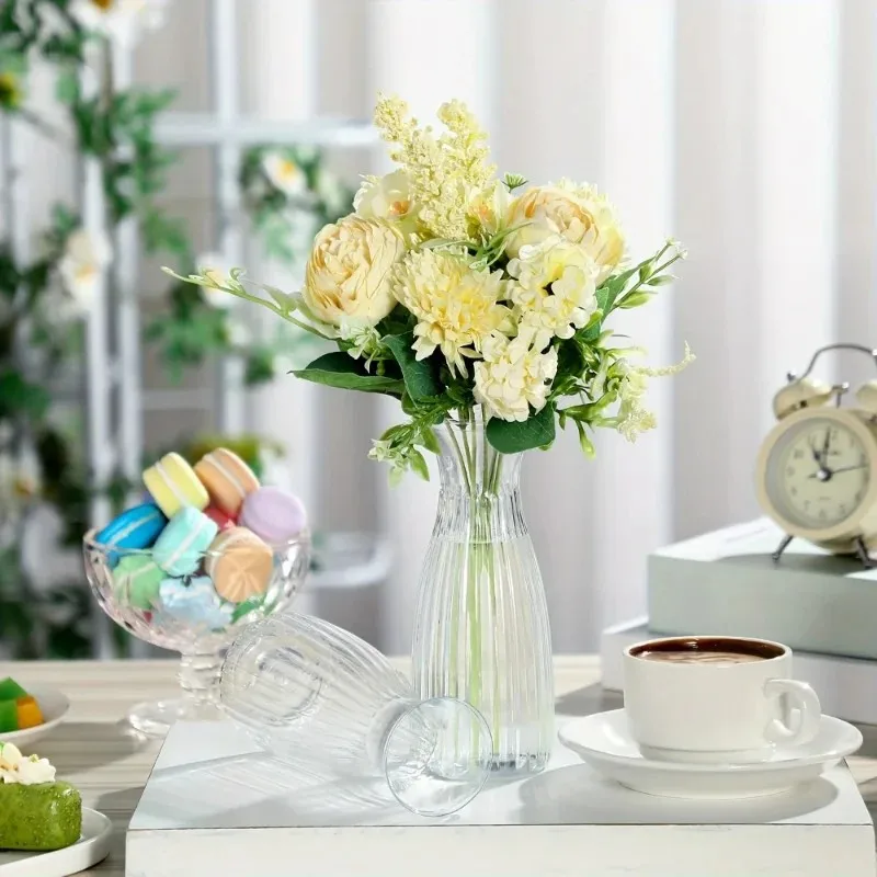 

Высококачественные прозрачные пластиковые вазы с полосками для самостоятельного оформления цветочных композиций - декоративные бутылки для цветов, подходящие для украшения стола и праздников