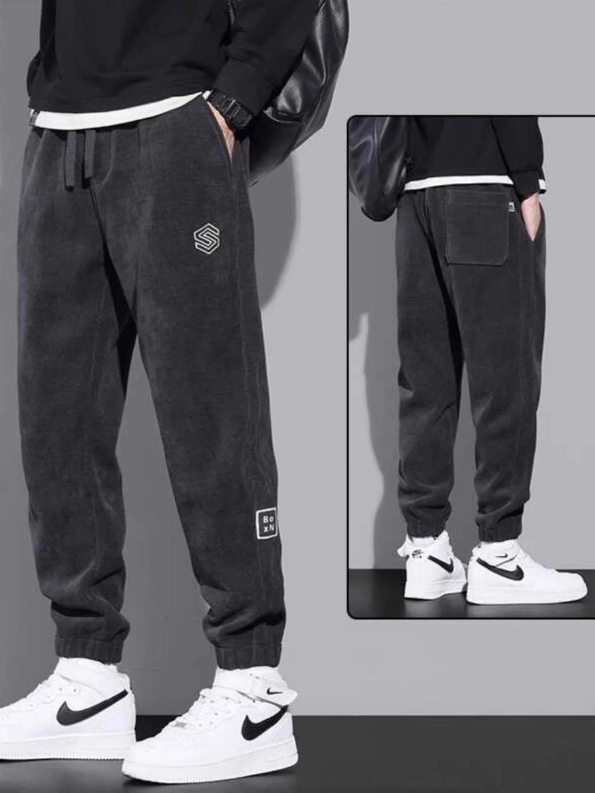 

Men's Autumn Winter Thiened Corduroy Sweatpants Loose Casual Pants Fce Lined Cuffed Pants Youth Faion Long Trousers