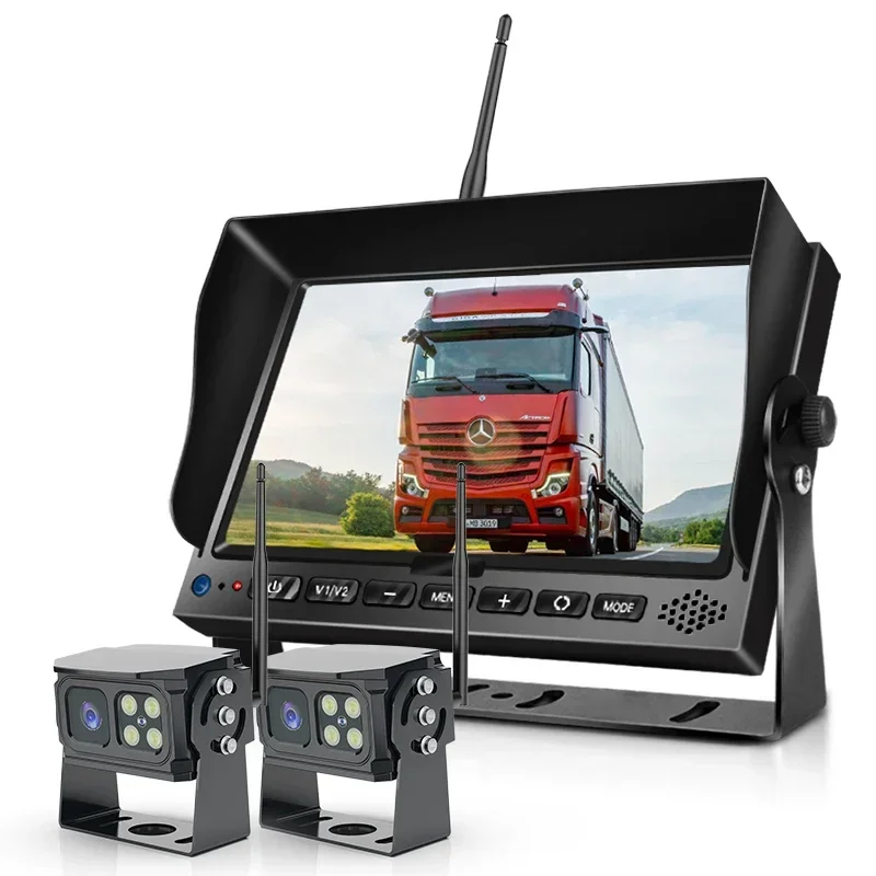 7 inch AHD 1080P Wireless 2CH 4 Channel Split DVR Screen 24V Bus Trailer SUV Truck Car Rear View Back up Camera and Monitor Kit