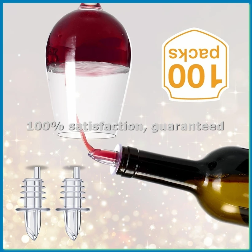 

100 штук черных пластиковых насадок-дозаторов для бутылок с алкоголем для баров, клубов, пабов, ресторанов - A56M