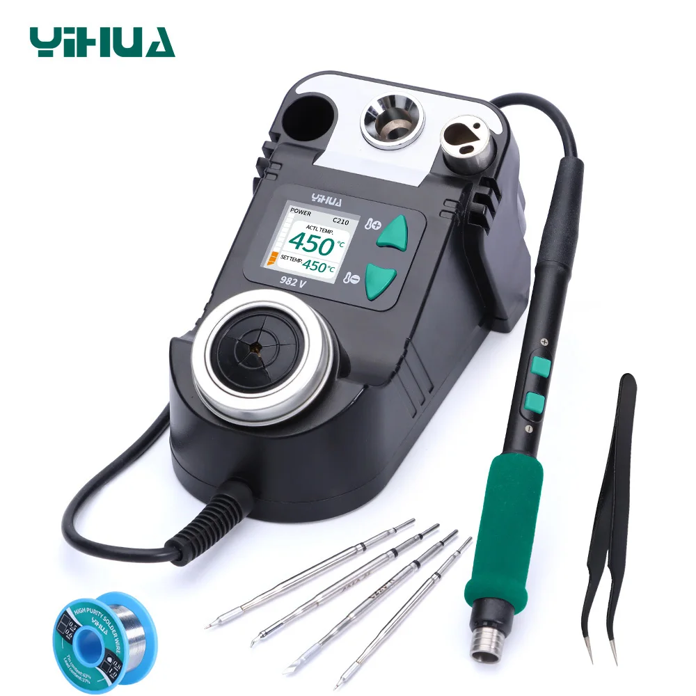 YIHUA 982-V Soldering Station with C210 C245 Soldering Iron Handle Fast Heating Fine Tip Easy-plug Design Solder Iron Bracket