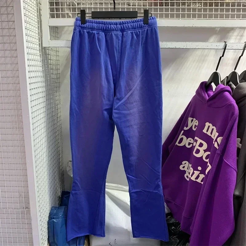 Pantalones de chándal acampanados azules para mujer, pantalones de chándal de gran tamaño con cordón, pantalones de chándal para hombre