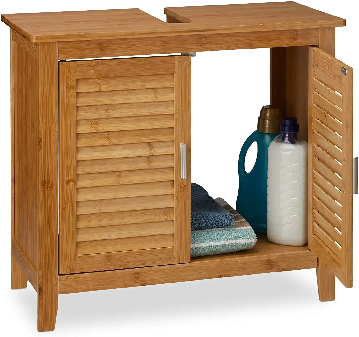 Bathroom Sink Storage Cabinet with 2 Doors and Shelf, Bathroom Sink Cabinet with U-Shape Under Sink Cabinet Bamboo