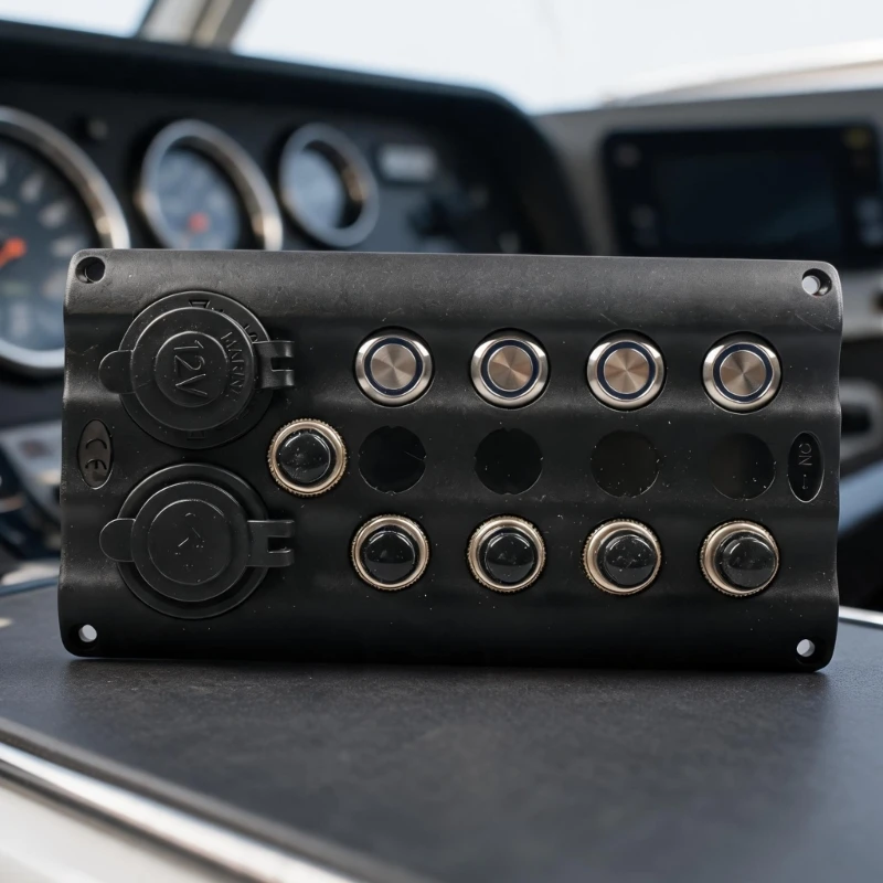 

Waterproof 6 Gang Switches Panel with Double USB & 12V Socket LED Rocker Switches for Boat Marine Yacht Stainless Steel