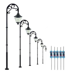 5Pcs 1:87 HO Scale Retro Model Street Lamp Layout Lamppost Garden Landscape Light Railway Train Lamp Mini Landscape