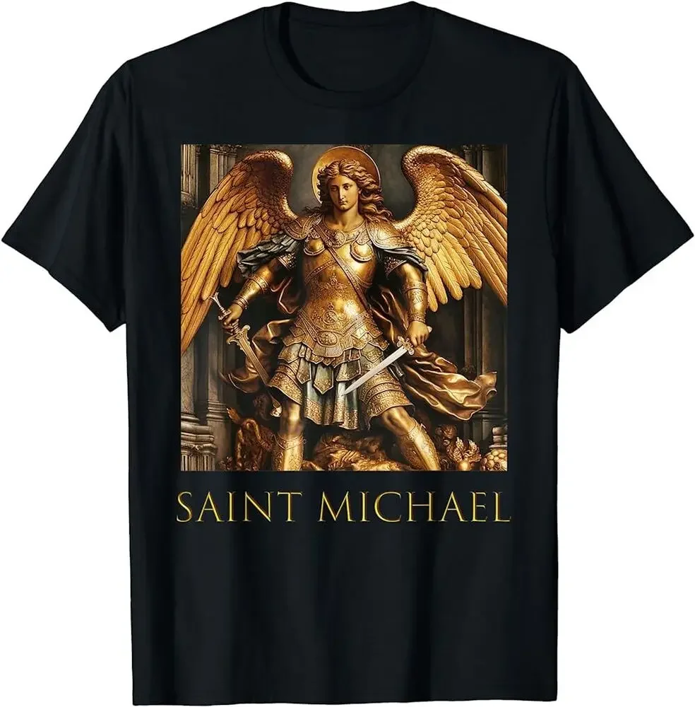 Dark Gold Saint Michael The Archangel Christian T-Shirt Anime Graphic T-shirts For Men Clothing Women Tees High Quality