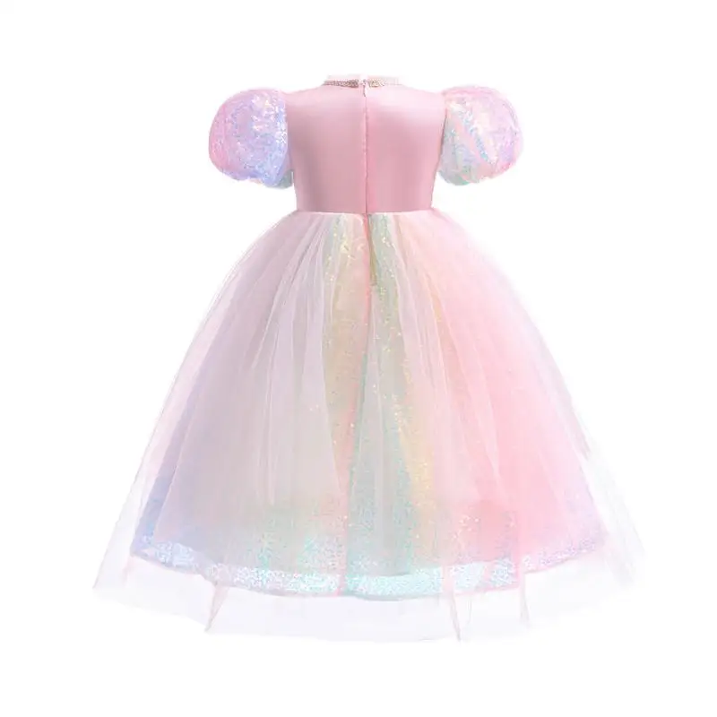 Maglia da ragazza con pietre preziose colorate con paillettes sfumate di perle nuove con maniche a palloncino Abito da principessa Abito cosplay a