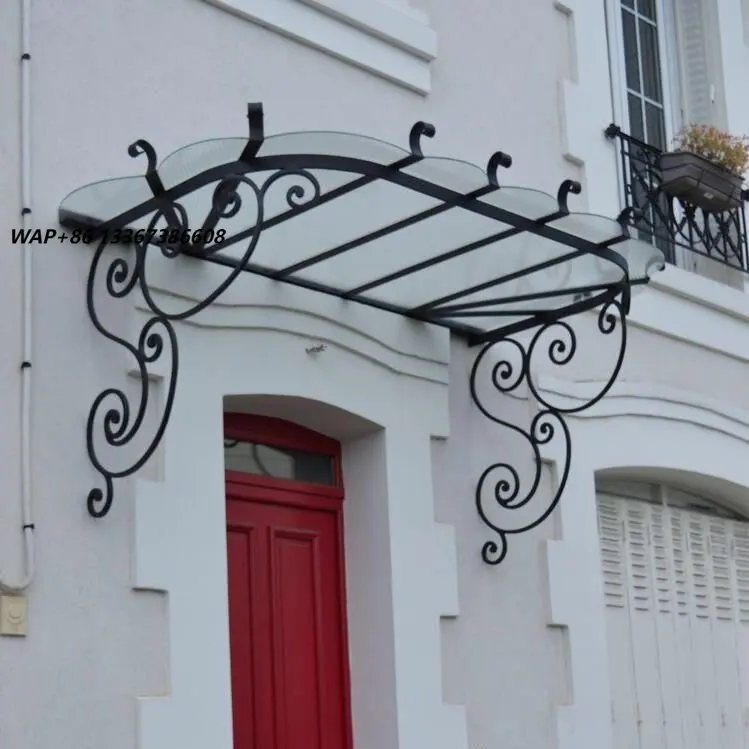Smart Villa Entryway Protection Awning with Iron Frame and Integrated Rain Sensors