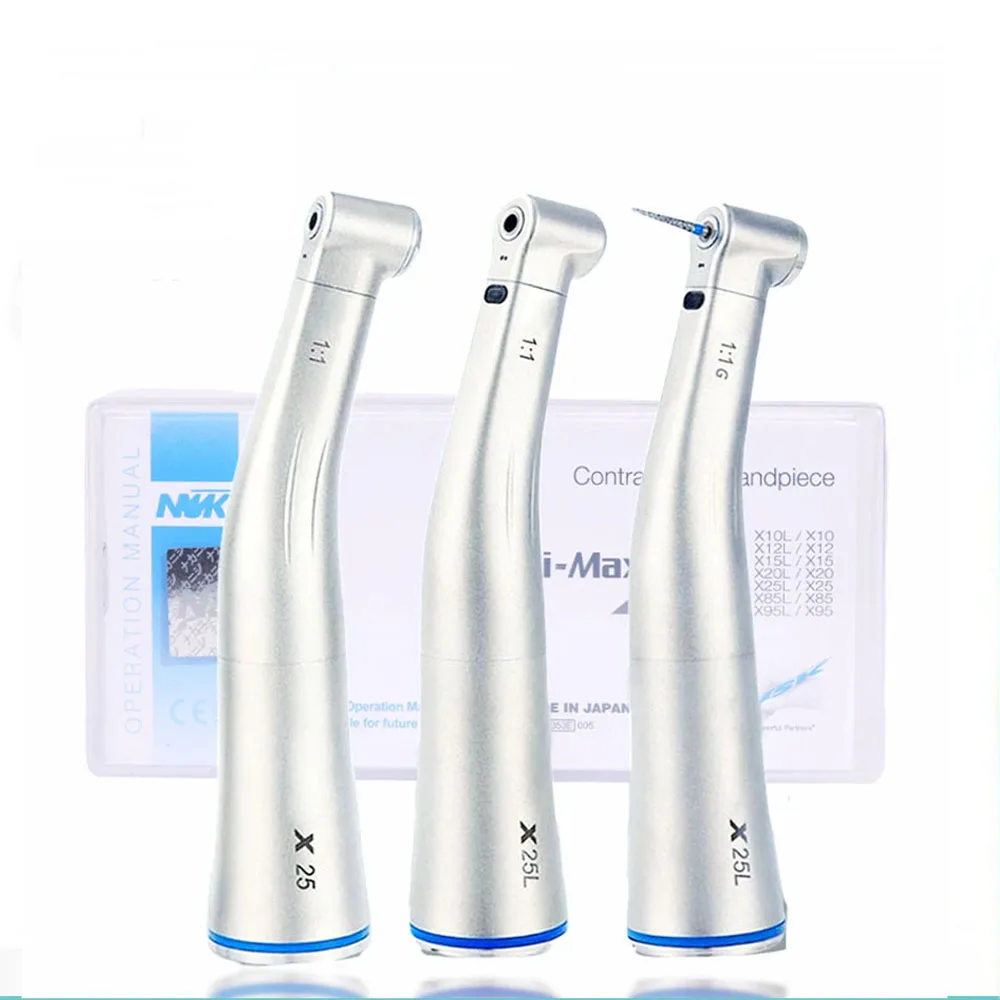 

Dentst Dental Low Speed Handpiece Push Button Contra Angle X25L 1:1 Blue Ring LED Fiber Optic Inner Water Spray Handpiece Tools