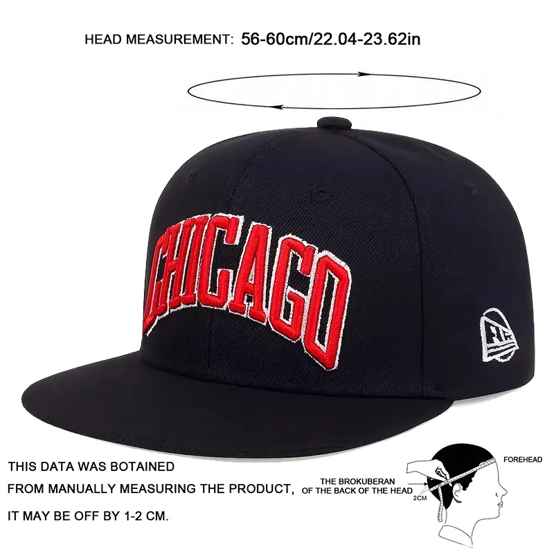 Unisex-Hip-Hop-Hüte mit Buchstaben-Chicago-Stickerei, für Frühling und Herbst, verstellbare, lässige Snapback-Baseballkappen, Sonnenschutzhut für den Außenbereich – Detail 8