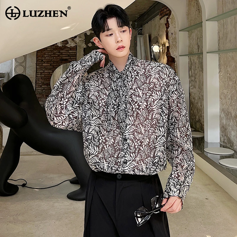 

LUZHEN Light Thin Translucent Printed Design Long Sleeved Shirts Original Stylish Street Men's Tops Korean Reviews Many Clothes