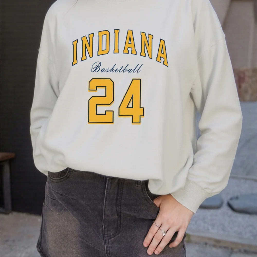 

Indiana Basketba 24 Letter Woman Clothing Sports Breathable Clothes Long Sleeved Creative Sweatshirts Street Harajuku Sportswear
