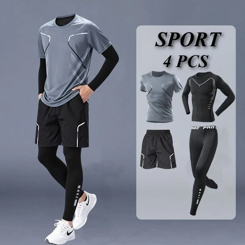 

Lightweight Moisture Wicking Running Sets 4 Piece Outfits for Outdoor Fitness Quick Dry Breathable Matching Set Summer Gym