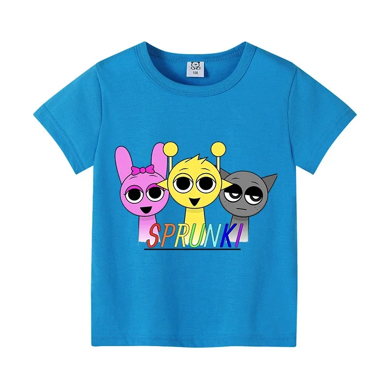 T-shirt à manches courtes imprimé jeu Sprunki pour enfants, t-shirts Anime pour enfants, t-shirts en coton pour bébé, vêtements d'été pour fille et garçon, cadeau pour enfant en bas âge