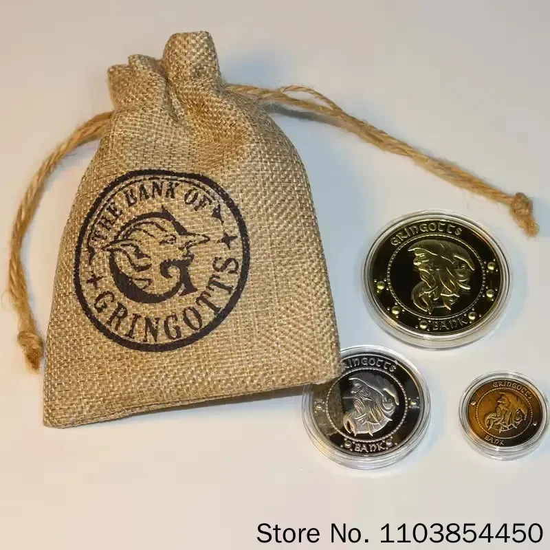 Harries Movie Perimeter Gringotts Commemorative Coin Badge Gold Elf Money Bag Gold Galleon Birthday Gifts Collectibles