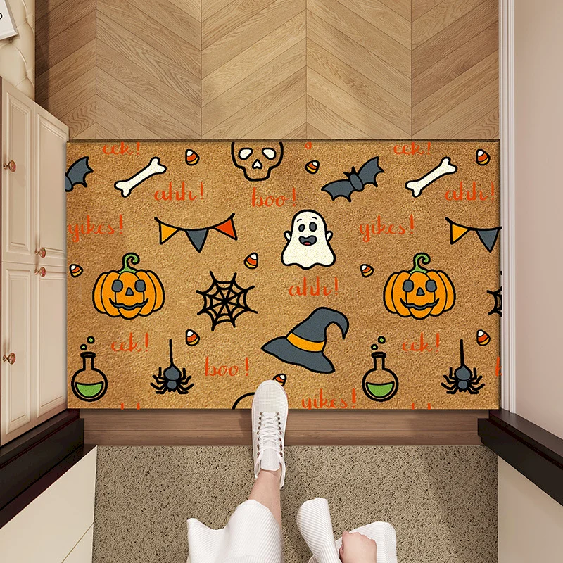 VIKAMA Halloween Pumpkin Ghost Skeleton Mat Interesting Black Cat Pattern Entrance Mat Non Slip Mat For Home Decoration