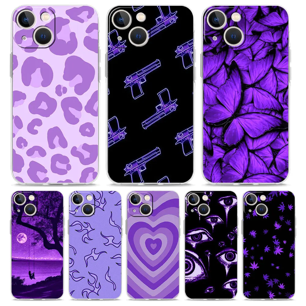 infinity on Purple Transparent Phone Case For iPhone 15 16 14 13 12 11 Pro Max XS X XR SE 7 8 Plus TPU Clear Lens Protect Cover