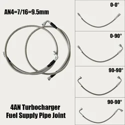 4AN Turbo Oil Feed Line Stainless Steel Braided Pressure Stainless Turbocharger Oil Drain Return Line 0~90° Hose End 30~500CM